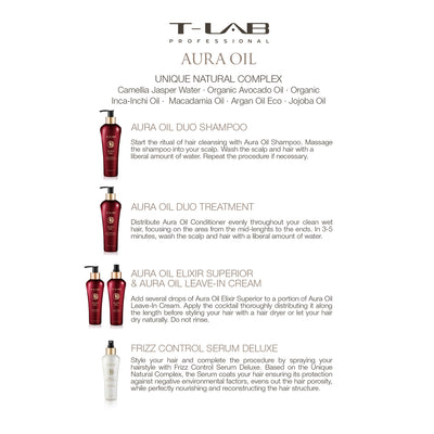 T-LAB Professional Aura Oil Duo Shampoo Šampūnas 300ml +dovana prabangus namų kvapas su lazdelėmis
