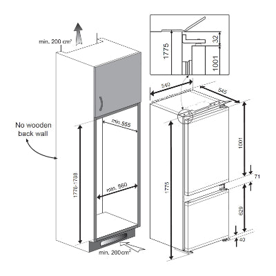 BEKO Refrigerator BCNA275E4FN Built In, 177.5 cm, Energy class E (old A++), Inverter Compressor, HarvestFresh, Neo Frost, Metal Wall