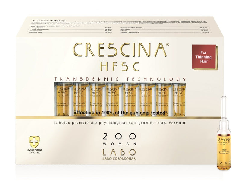 CRESCINA TRANSDERMIC RE-GROWTH HFSC 100% hair regrowth ampoules FOR WOMEN, 200 strength, 20 pcs. +a gift of hair shampoo