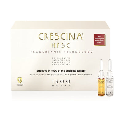 CRESCINA TRANSDERMIC 100% ampoule complex for stopping hair loss and hair regrowth FOR WOMEN, 1300 strength, 20 pcs. (10+10) +gift hair shampoo