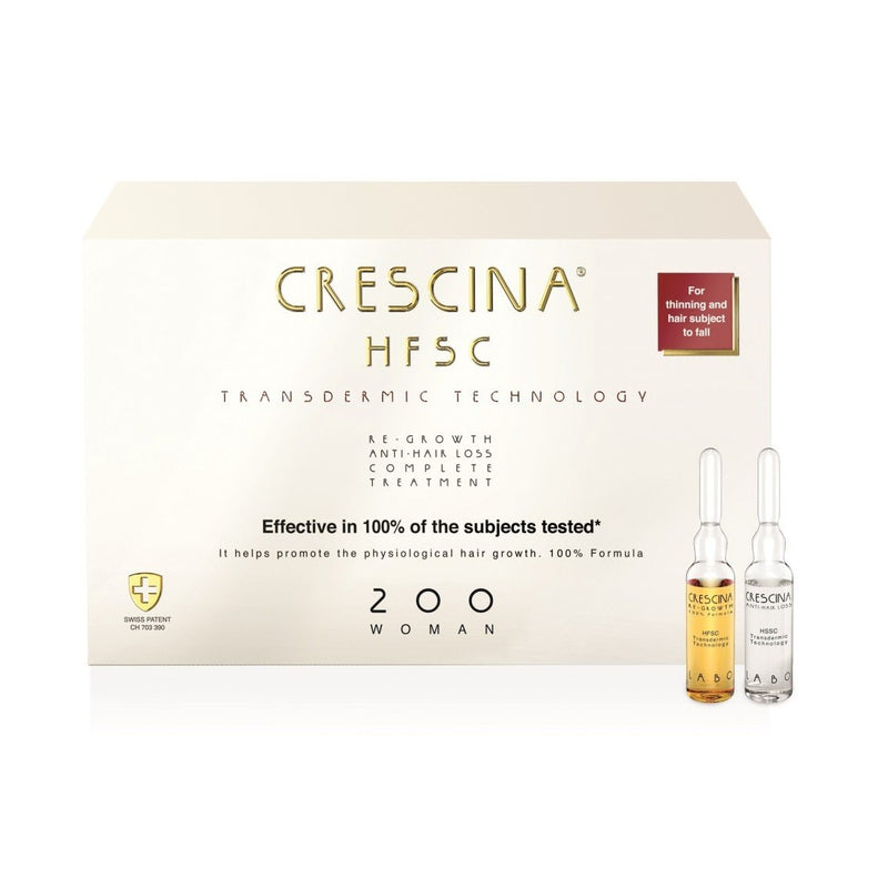 CRESCINA TRANSDERMIC 100% ampoule complex for stopping hair loss and hair regrowth FOR WOMEN, 200 strength, 20 pcs. (10+10) +gift hair shampoo