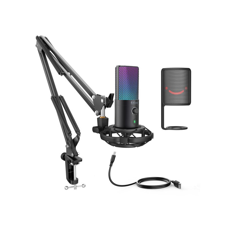 RGB, USB MICROPHONE BUNDLE WITH ARM STAND &amp; SHOCK MOUNT FOR STREAMING FIFINE T669 PRO