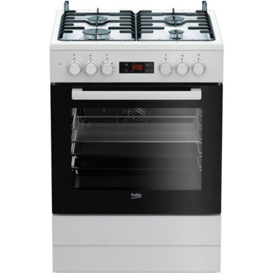 BEKO Cooker FSM62320DWS 60 cm, Gas/Electric, White color/black glass, led screen