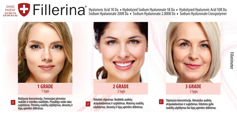 FILLERINA® Dermatological Cosmetic Filler Set with 6 Hyaluronic Acids and Peptides Level 2 + Gift