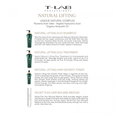 T-LAB Professional Natural Lifting Duo Shampoo – natūralaus pakėlimo šampūnas 300ml ir T-LAB Professional Natural Lifting Duo Treatment – natūralaus pakėlimo kondicionierius/kaukė 300ml
