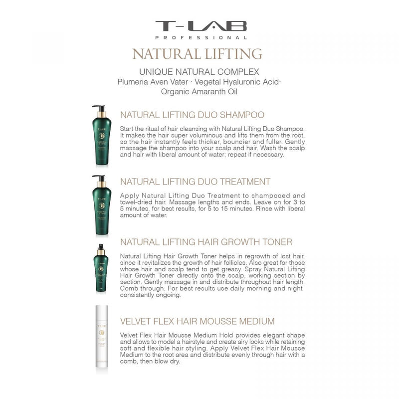 T-LAB Professional Natural Lifting Duo Shampoo — натуральный шампунь-лифтинг 300 мл и T-LAB Professional Natural Lifting Duo Treatment — натуральный лифтинг-кондиционер/маска 300 мл