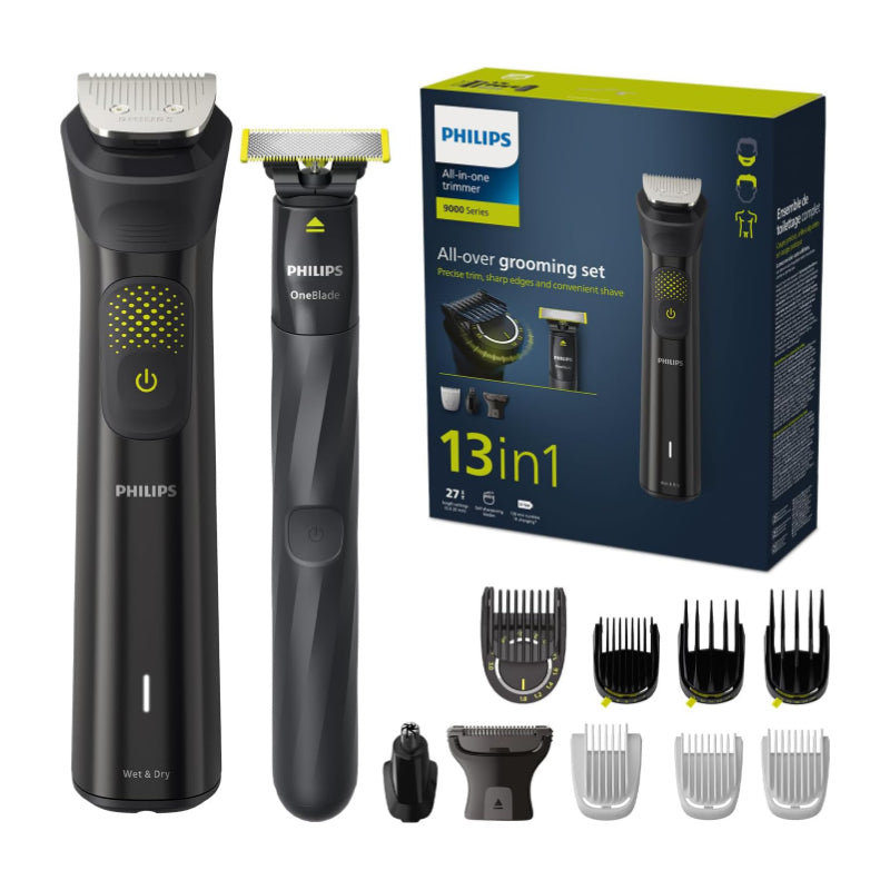Philips Multigroom series 9000 13-in-1, Face, Hair and Body MG9530/15, Self-sharpening metal blades, Up to 120-min run time