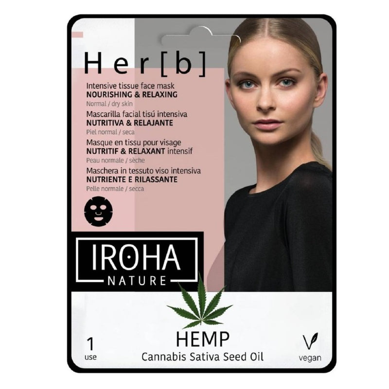 Маска для лица Iroha Facial Tissue Mask Cannabis Seed Oil, с маслом семян конопли, 20 г