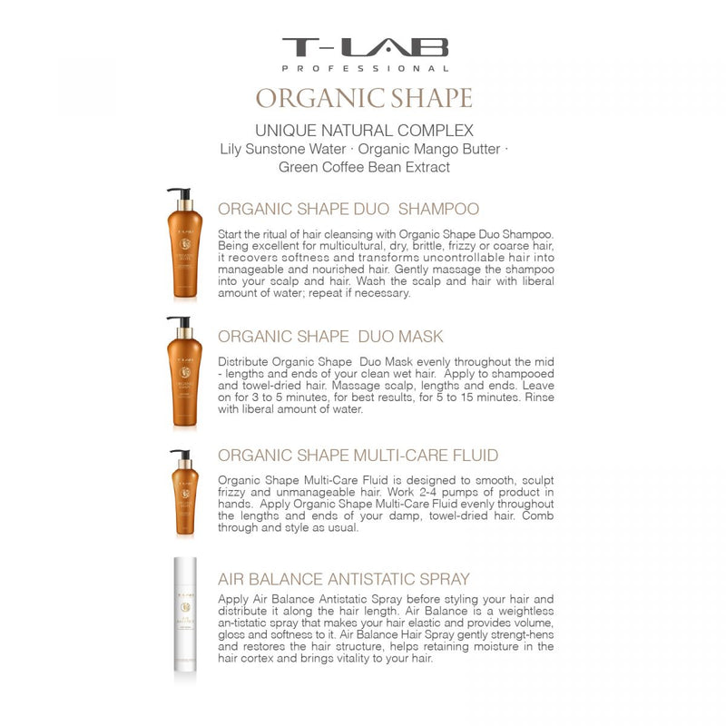 T-LAB Professional Organic Shape Duo Mask Mask for curly or hard-to-manage hair 300ml + gift of luxurious home fragrance with sticks