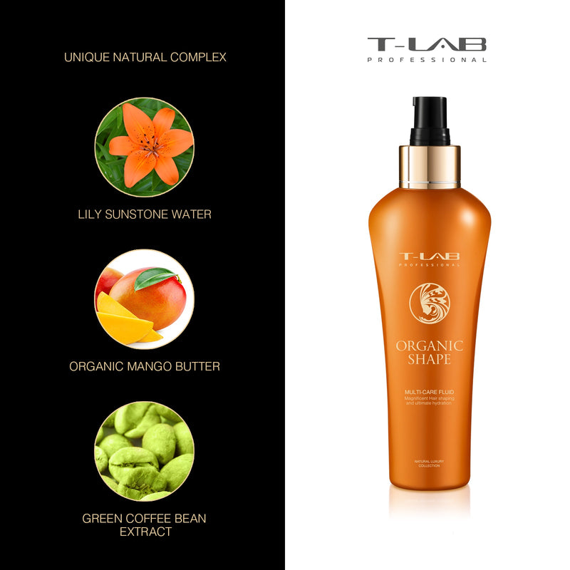 T-LAB Professional Organic Shape Multi-Care Fluid Multi-purpose fluid for curly or hard-to-manage hair 150ml + gift of luxurious home fragrance with sticks