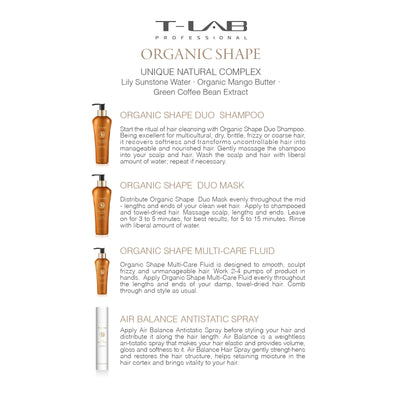 T-LAB Professional Organic Shape Multi-Care Fluid Универсальный флюид для кудрявых и непослушных волос 150 мл + роскошный аромат для дома со стиками в подарок