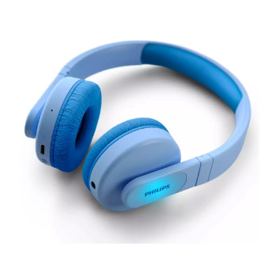 Philips Kids wireless on-ear headphones TAK4206BL/00, Volume limited &lt;85 dB, App-based parental controls, Light-up ear cups, Blue