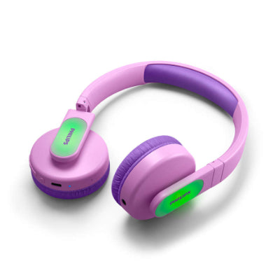 Philips Kids wireless on-ear headphones TAK4206PK/00, Volume limited &lt;85 dB, App-based parental controls, Light-up ear cups, Pink