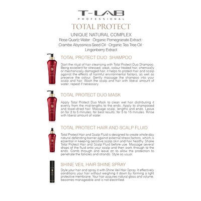 T-LAB Professional Total Protect Hair And Scalp Fluid Dažytų ar chemiškai apdorotų plaukų fluidas 150ml +dovana prabangus namų kvapas su lazdelėmis
