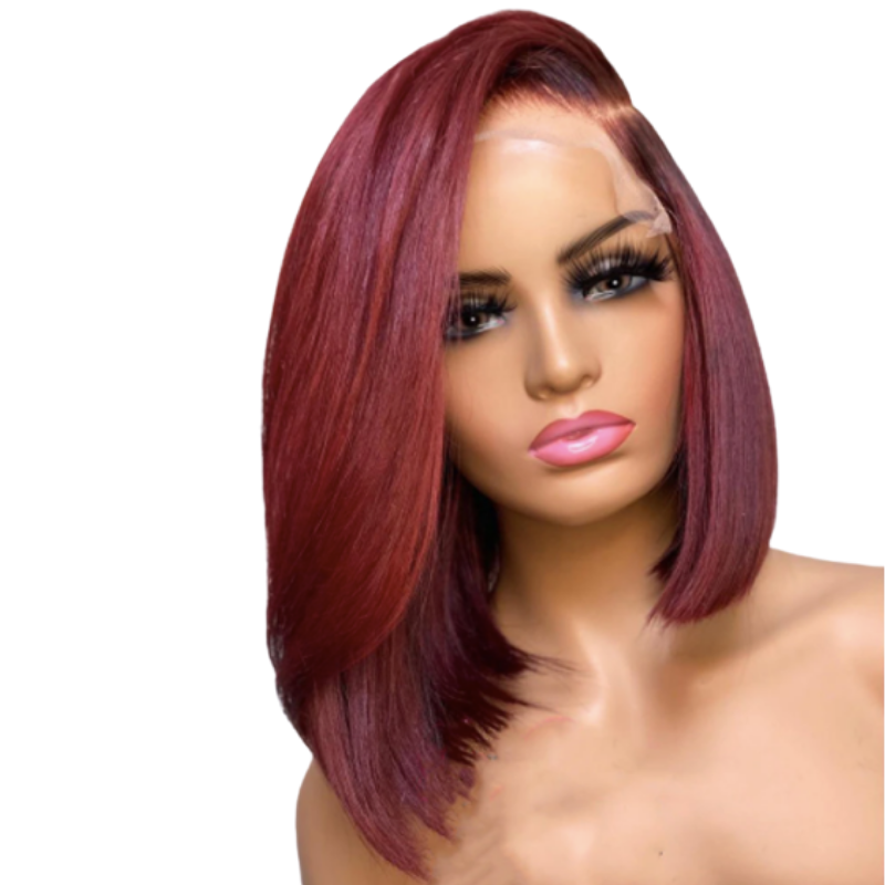 Бордовый парик из натуральных волос 20-40 см