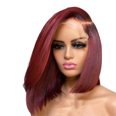 Бордовый парик из натуральных волос 20-40 см