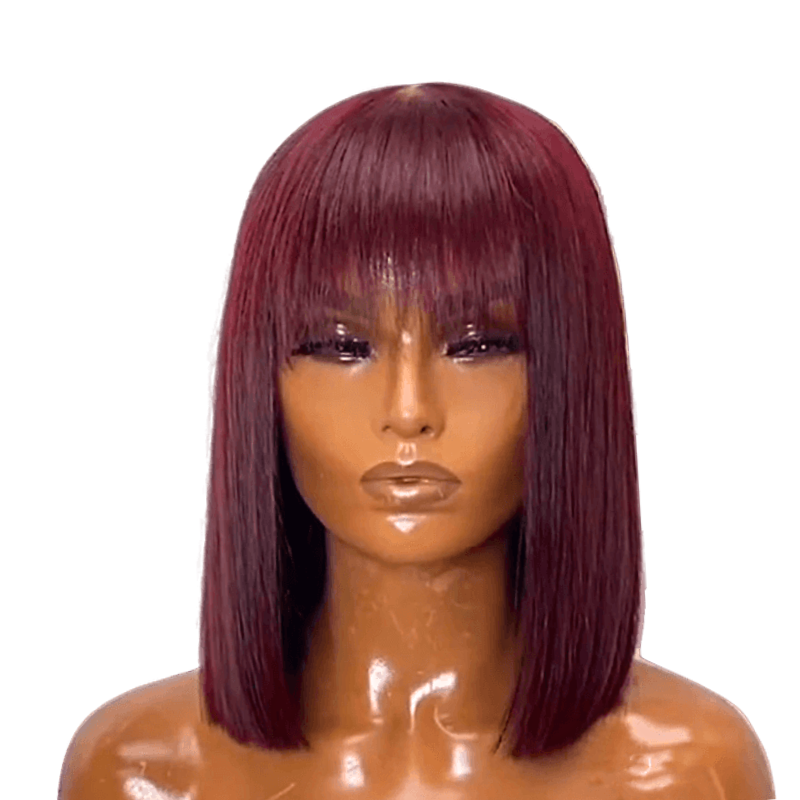 Dark red natural hair wig with bangs 20-40 cm