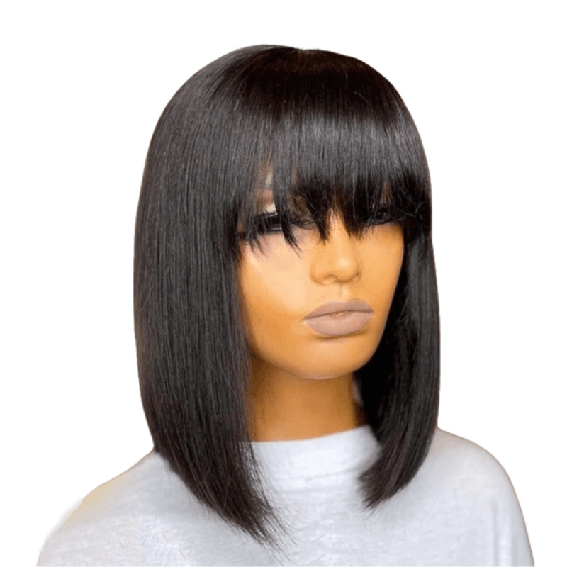 Dark brown natural hair wig with bangs 20-40 cm