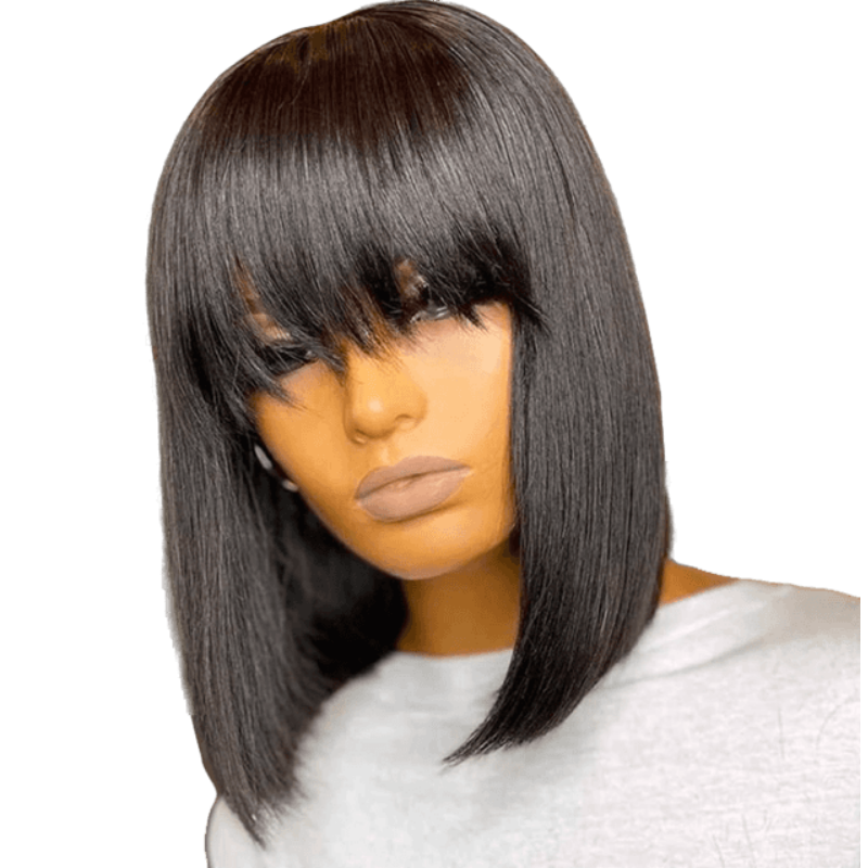 Dark brown natural hair wig with bangs 20-40 cm