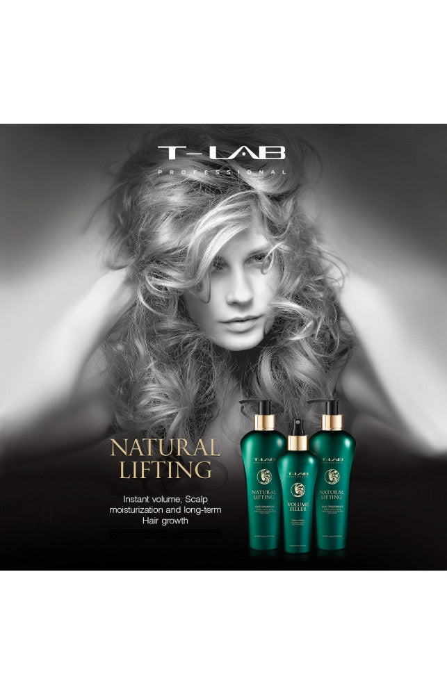 T-LAB Professional Natural Lifting Duo Treatment Apimties suteikiantis kondicionierius-kaukė 300ml +dovana prabangus namų kvapas su lazdelėmis