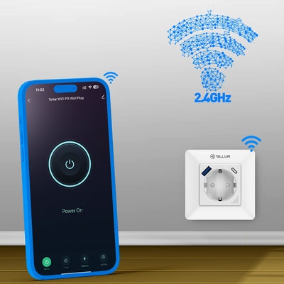 Настенная розетка Tellur Smart WiFi 3600 Вт 16 А, PD20 Вт, USB 18 Вт, считывание энергопотребления, белый