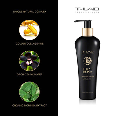 T-LAB Professional Set Royal Detox Absolute Cream Luxury body cream and Royal Detox Absolute Wash Luxury body wash + gift luxury home fragrance with sticks