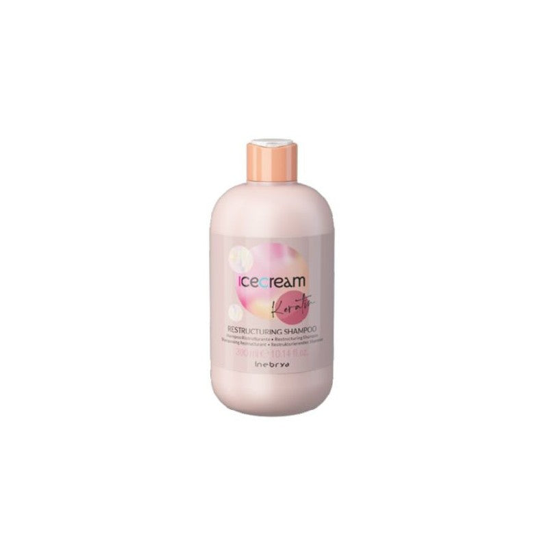 Atstatantis šampūnas plaukams su keratinu Inebrya Ice Cream Keratin Restructuring Shampoo ICE26309, intensyviai drėkinantis, 300 ml