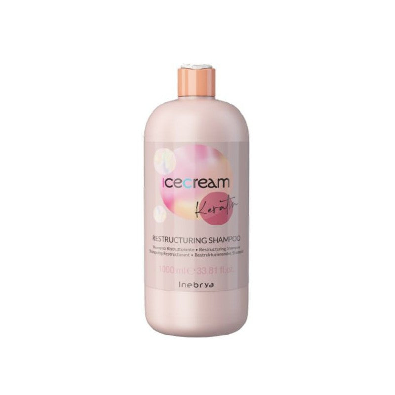 Restorative shampoo for hair with keratin Inebrya Ice Cream Keratin Restructuring Shampoo ICE26310, intensively moisturizing, 1000 ml