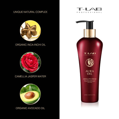 T-LAB Professional Aura Oil Absolute Cream Luxury body cream 300 ml + gift luxury home fragrance with sticks