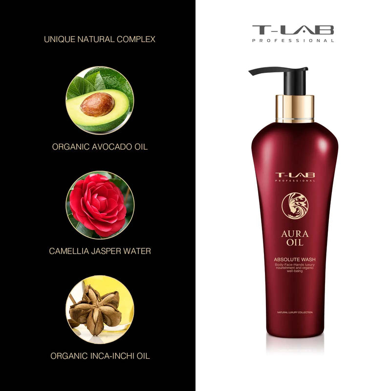 T-LAB Professional Aura Oil Absolute Wash Luxury body wash and Aura Oil Absolute Cream Luxury body cream + gift luxury home fragrance with sticks 