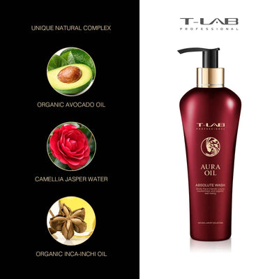 T-LAB Professional Aura Oil Absolute Wash Luxury body wash 300 ml + gift luxury home fragrance with sticks 