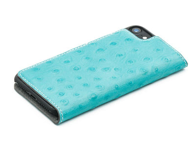 Tellur Book case Ostrich Genuine Leather for iPhone 7 turquoise