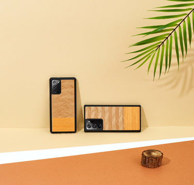 Чехол MAN&amp;WOOD для Galaxy Note 20 «елочка» оранжевый черный