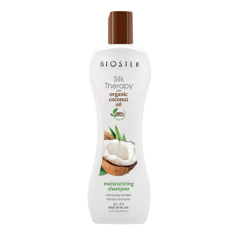 Biosilk Silk Therapy drėkinamasis šampūnas su organišku kokosų aliejumi 355 ml +dovana CHI šilkas