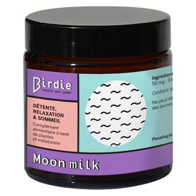 Birdie Nutrition „Moon Milk“ vanilės skonio geriamieji milteliai kokybiškam miegui, 75 g.