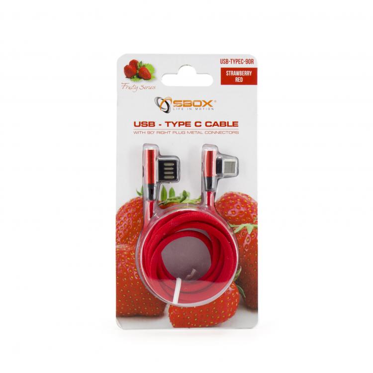 Sbox USB-&gt;Type-C 90 m/m 1.5m Type-C-90R Strawberry Red