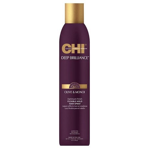 CHI Deep Brilliance Lanksčios fiksacijos plaukų lakas su alyvuogių ir Monoi aliejais 284 g +dovana Previa plaukų priemonė