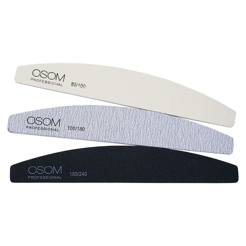 Набор пилочек для ногтей Osom Professional Emery Half Moon Shape Nail Files Kit OSOMP1793, 3 шт, пилочки разной шероховатости