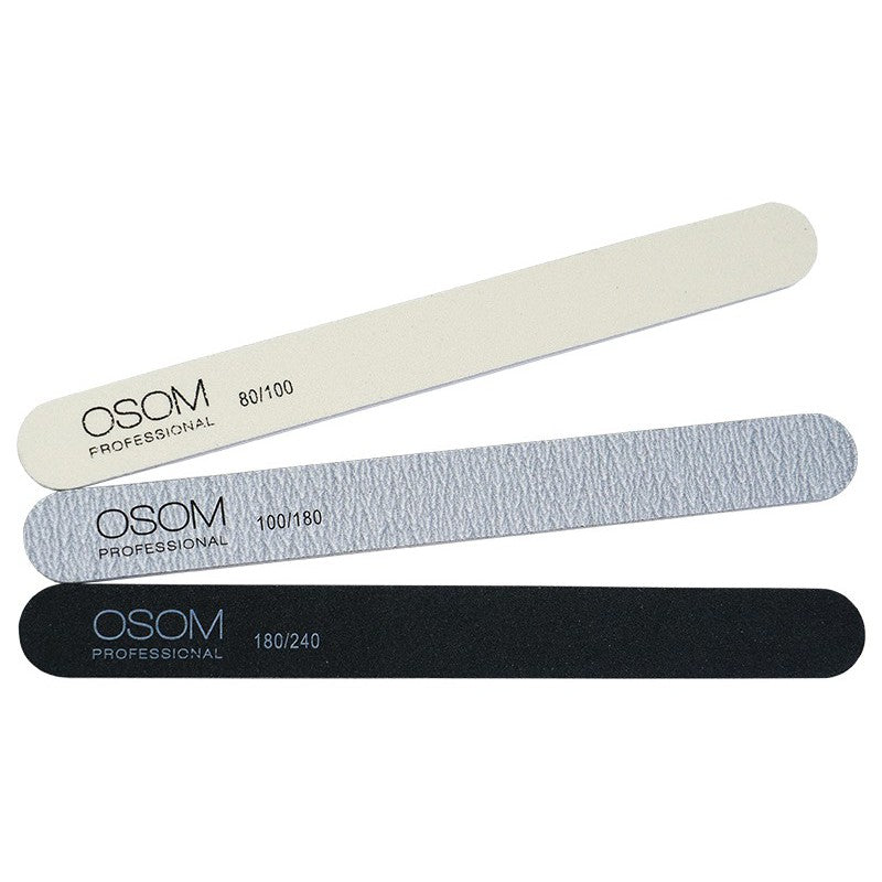Набор пилочек для ногтей Osom Professional Emery Staright Shape Nail Files Kit OSOMP1803, 3 шт, пилки разной зернистости