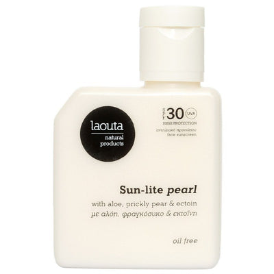 Drėkinamasis, švytėjimo veido odai suteikiantis kremas nuo saulės Laouta Sun Lite Pearl Oil Free Face Sunscreen LAO0040, lengvos tekstūros, SPF 30, 50 ml