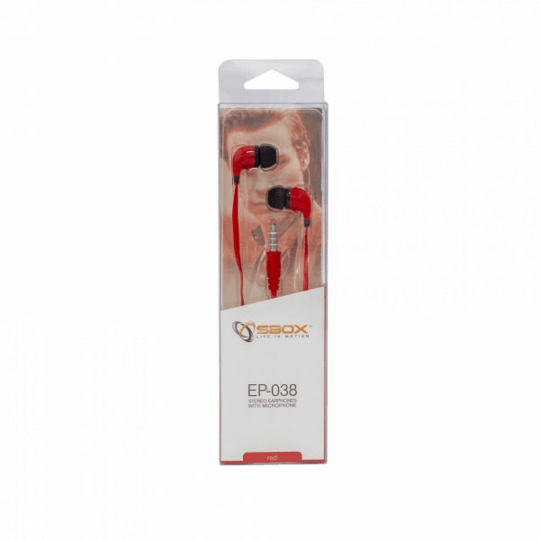 Sbox Stereo Earphones With Microphone EP-038 Red
