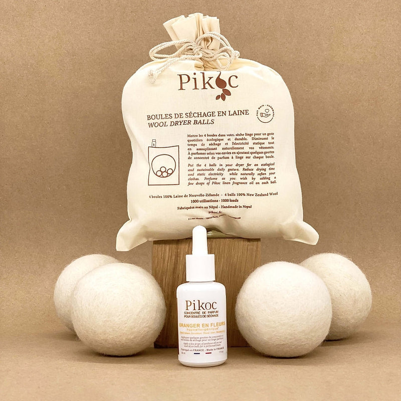 Set of dryer balls ORANGER EN FLEURS Pikoc 4pcs + 30ml aromatic oil + gift Mizon face mask