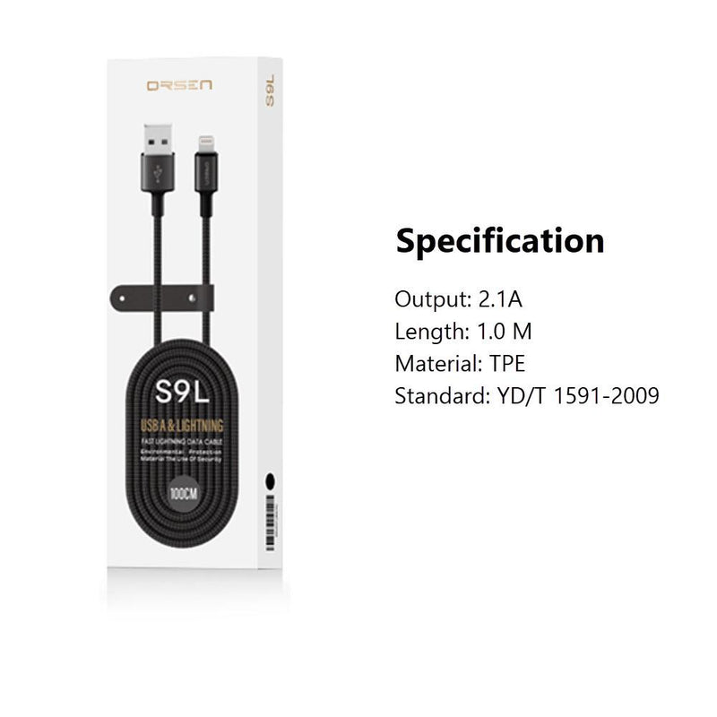 Orsen S9L USB A и Lightning 2.1A 1м черный