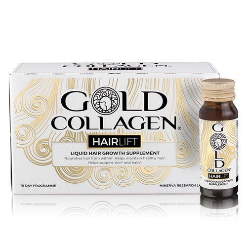 Пищевая добавка Gold Collagen Hairlift рекомендована для поддержания нормального состояния волос 10x50 мл + в подарок средство для волос Previa