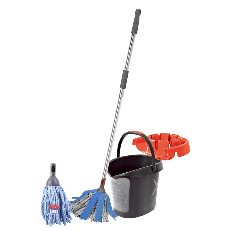 Floor cleaning set Zyle ZYCLEANSET, 4 parts - brush with replacement cloth and bucket with scraper