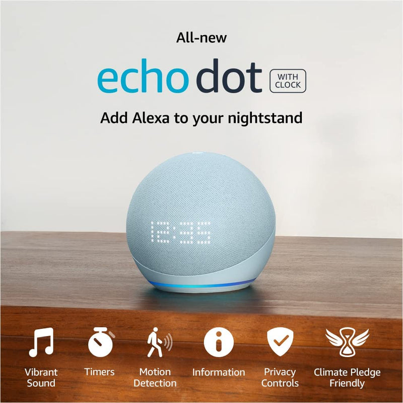 Amazon Echo Dot с часами (5-го поколения) Cloud Blue