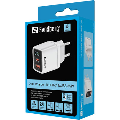 Sandberg 441-52 Зарядное устройство 2-в-1 1xUSB-C 1xUSB 35 Вт