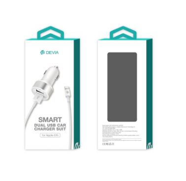 Автомобильное зарядное устройство Devia Smart Series с двумя USB-кабелями и кабелем Lightning (MFi)(2.4A,2USB), белый