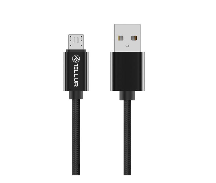 Кабель для передачи данных Tellur, USB — Micro USB, нейлоновая оплетка, 1 м, черный