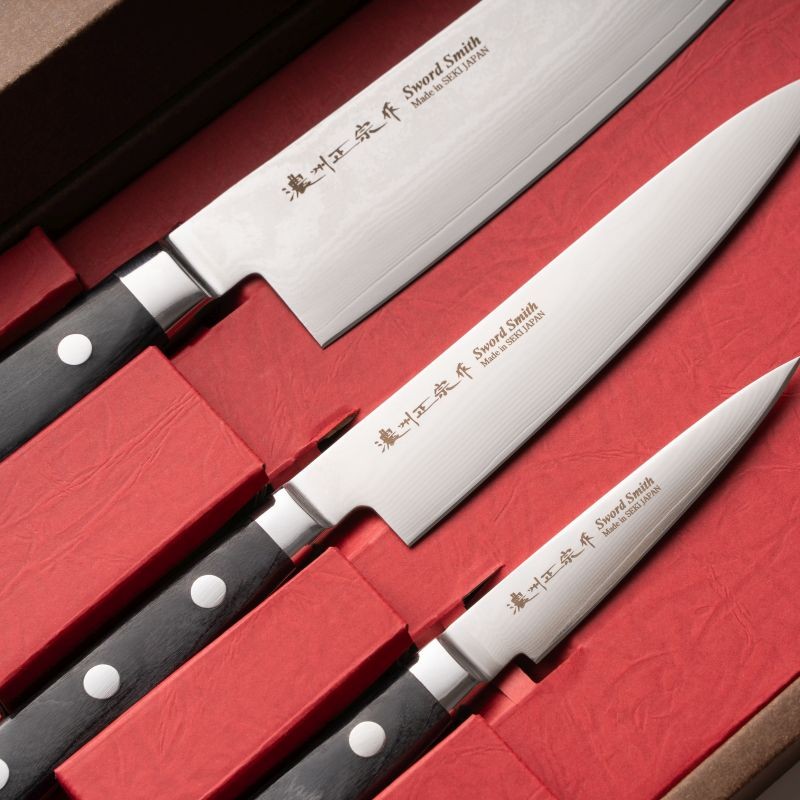 Set of Japanese Damascus steel knives Satake